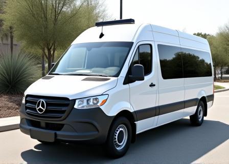 Modern passenger van used for medical transport.